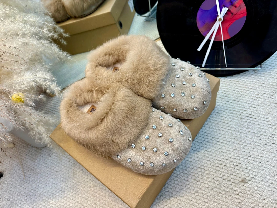 虞小悦~内增高5CM纯色水钻韩版防水台包头拖软底时尚保暖冬款