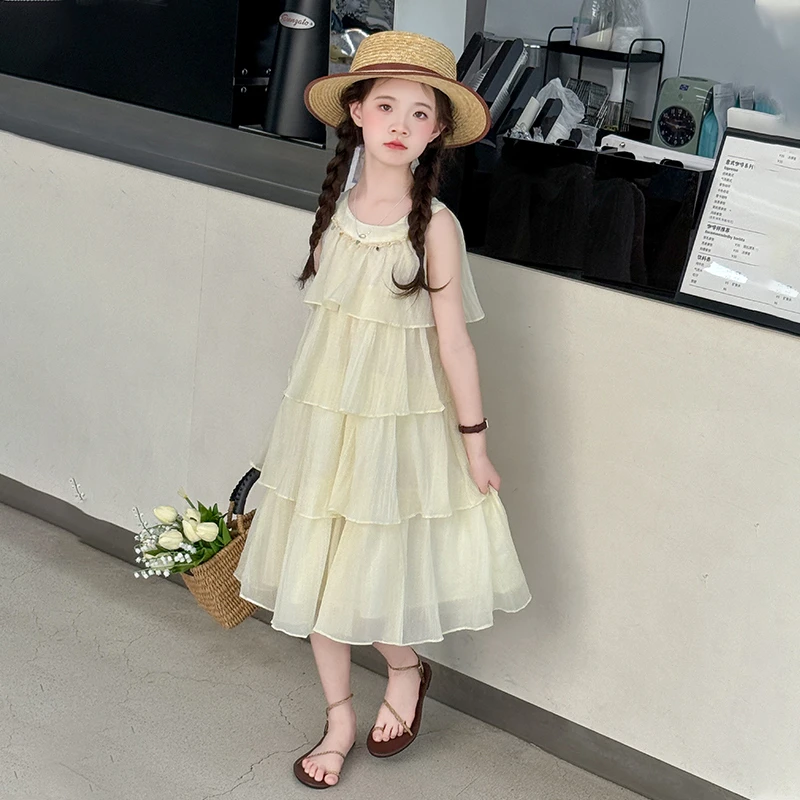 女童连衣裙夏季2025新款洋气儿童公主裙子超好看女大童无袖蛋糕裙