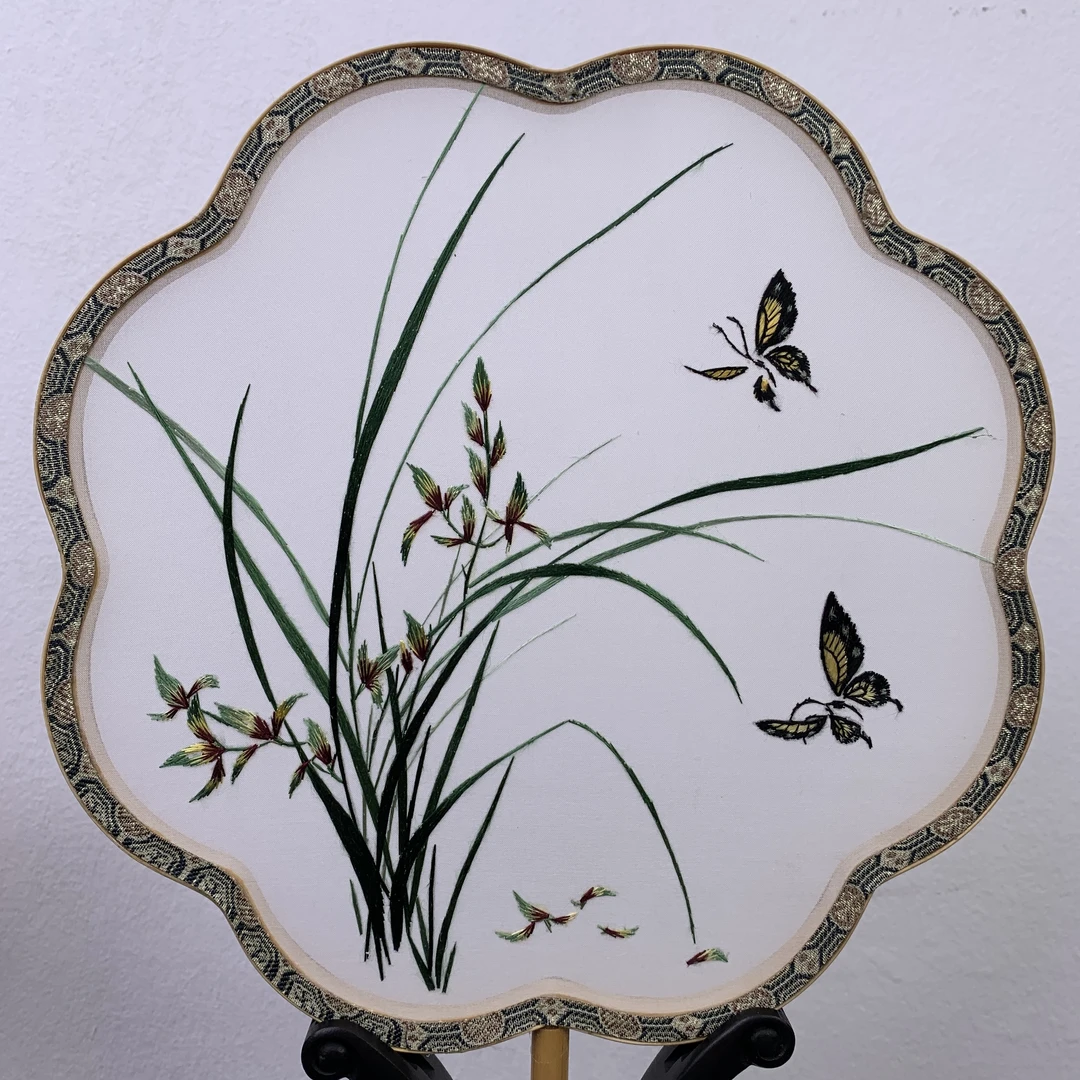 苏绣手工湘妃竹八瓣兰花团扇刺绣双面绣工艺扇舞蹈扇古装团扇