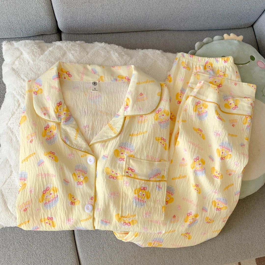 黄油饼饼可爱卡通睡衣女云朵棉秋季长袖长裤套装印花家居服可外穿