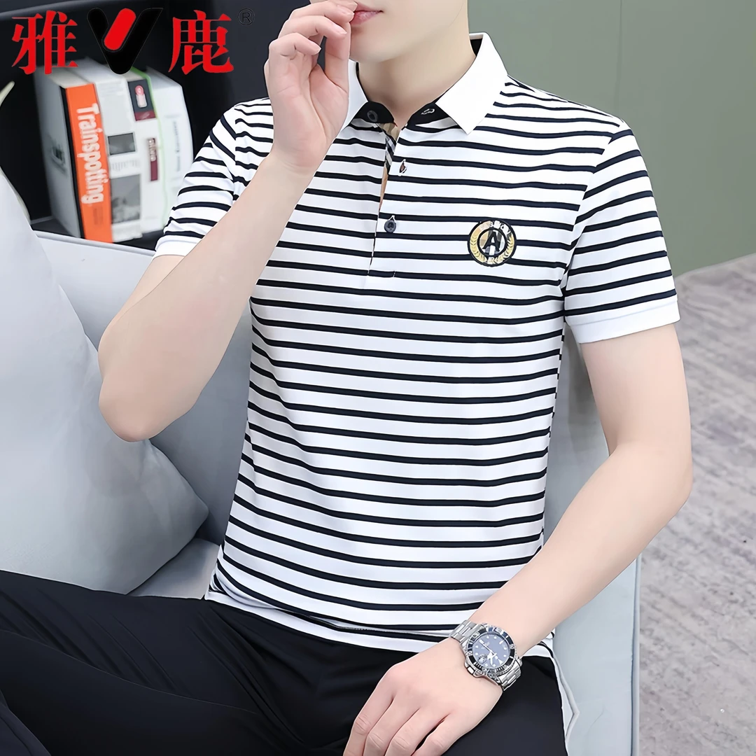 V/雅鹿商务翻领修身Polo衫男士夏季休闲刺绣短袖t恤潮流百搭半袖