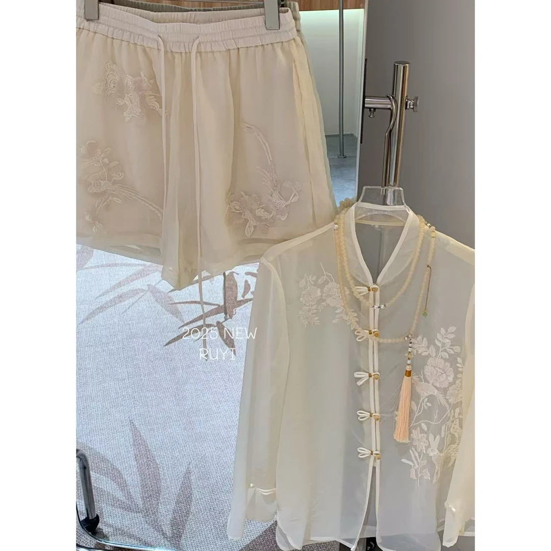 【南风】春季新中式衬衫气质防晒披显瘦长袖+短裤套装2868+6078