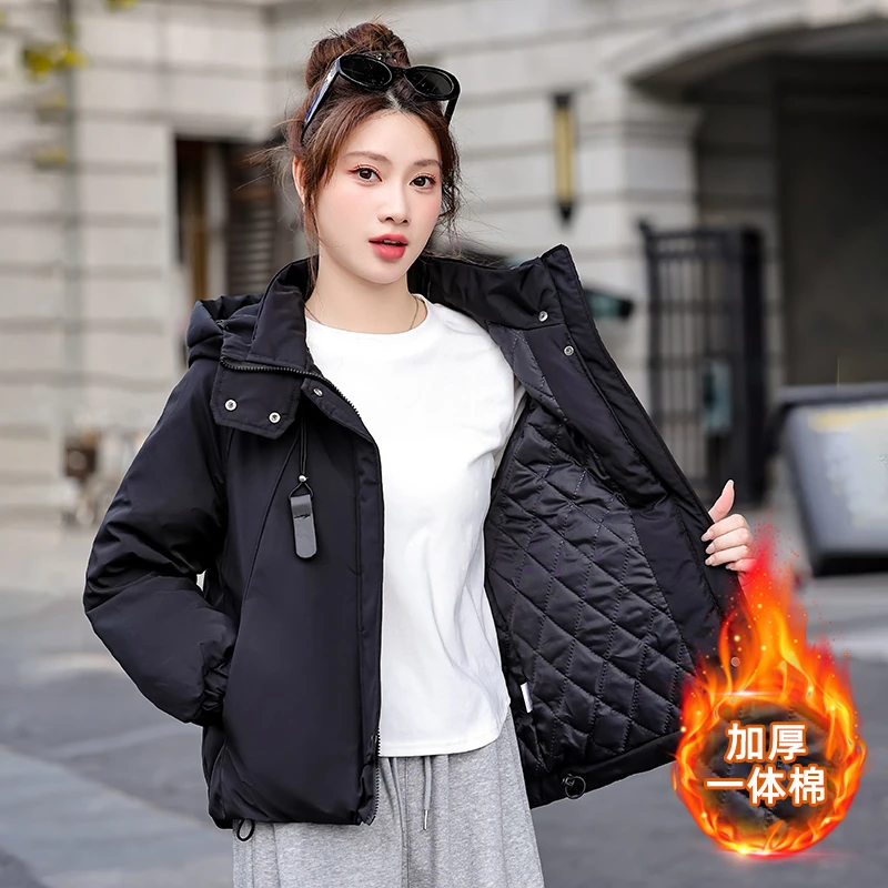 2025款棉服女短款加厚一体棉小个子韩版宽松连帽冲锋衣时尚外套