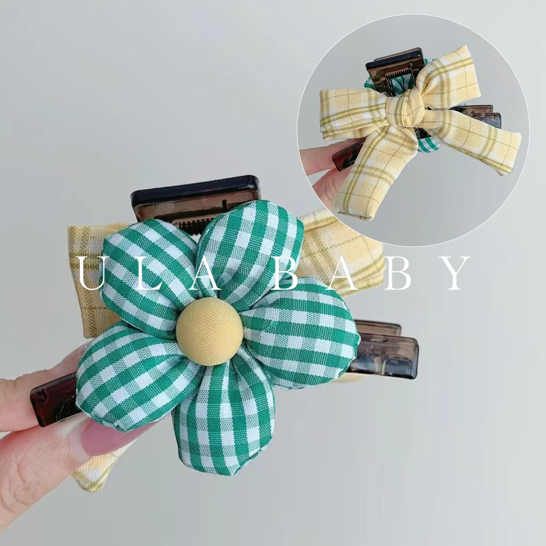 【喜儿ula】8-29-17复古时尚盘发格纹花朵蝴蝶结鲨鱼抓夹