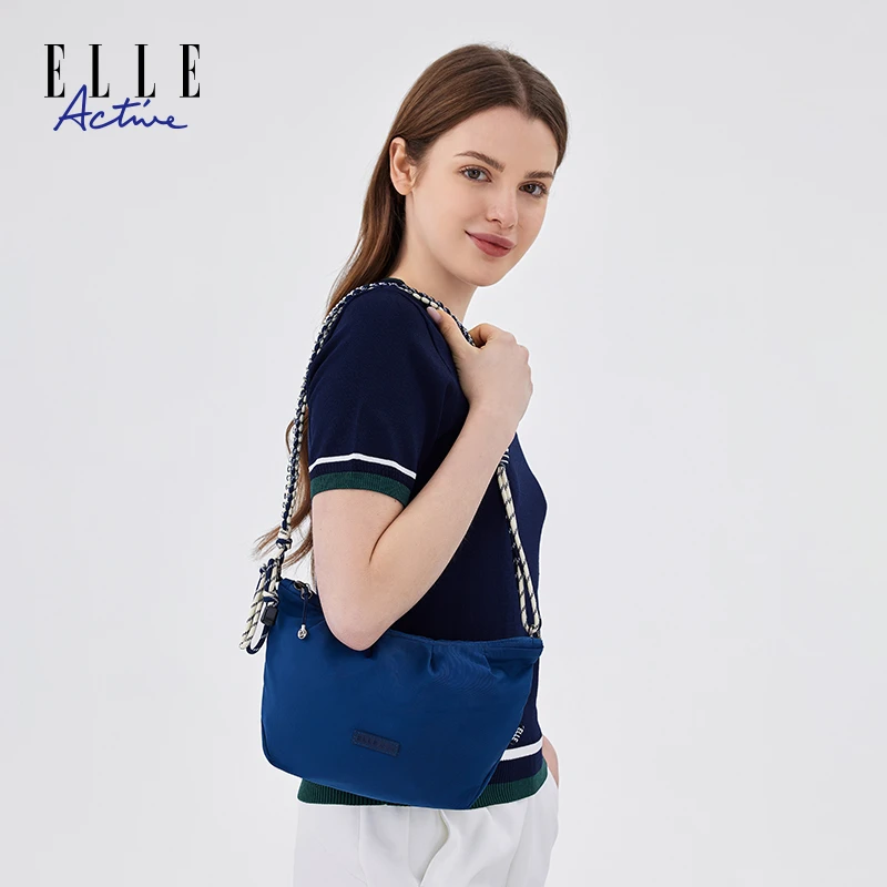 ELLE Active新款单肩包女百搭轻便斜挎包运动编织肩带休闲女包