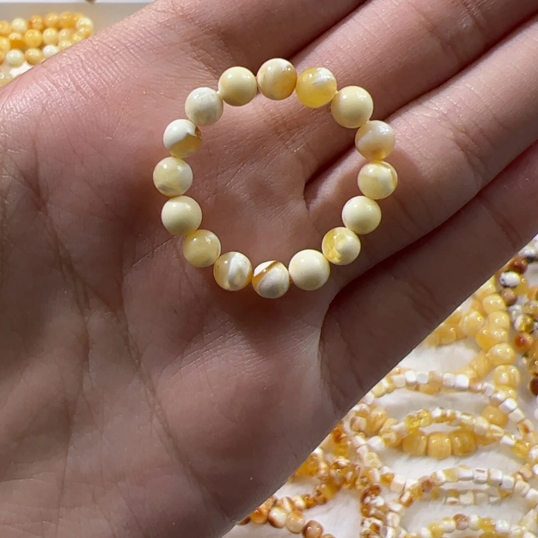 琥珀未镶嵌珠宝奇石金瓷白圆珠跑环