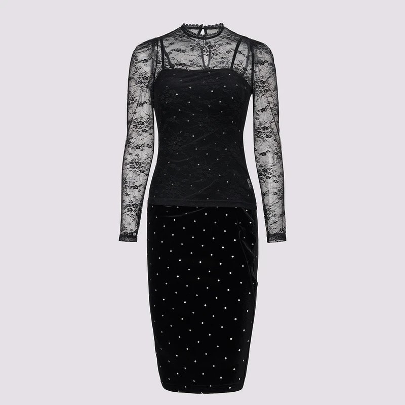 MAXRIENYMAXRIENY法式复古精致赫本黑白波点连衣裙蕾丝