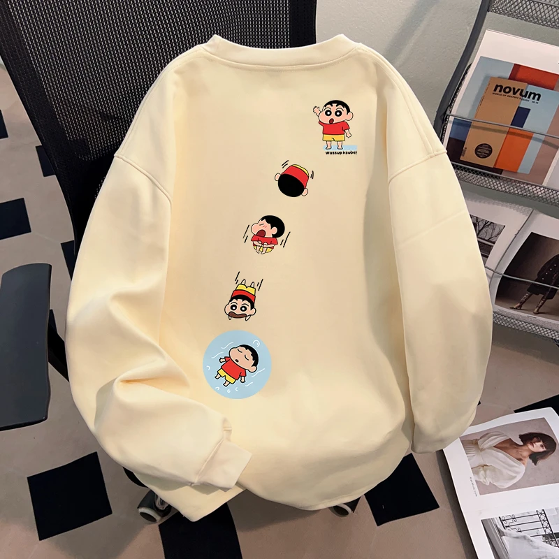 WASSUP HSUBE蜡笔小新潮牌长袖t恤ins休闲风男女情侣款上衣服宽松