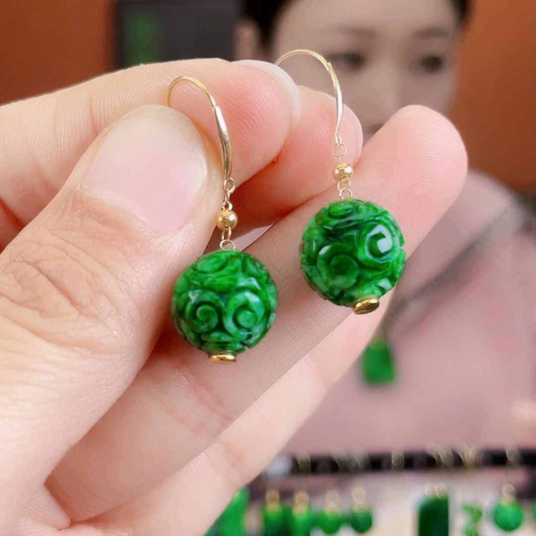 翡翠18K金镶嵌耳饰