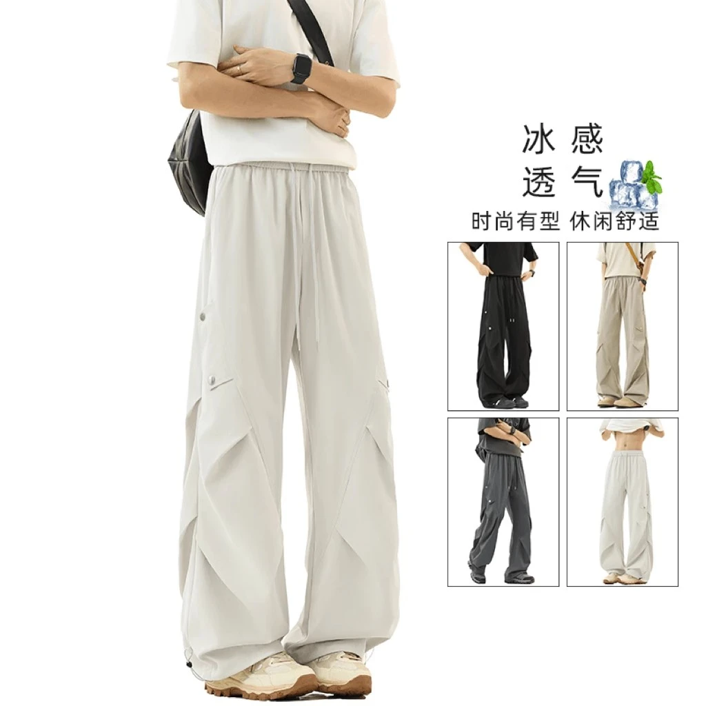 仓石一树裤子男春夏款松紧工装裤垂感显瘦男女潮流百搭男款休闲裤