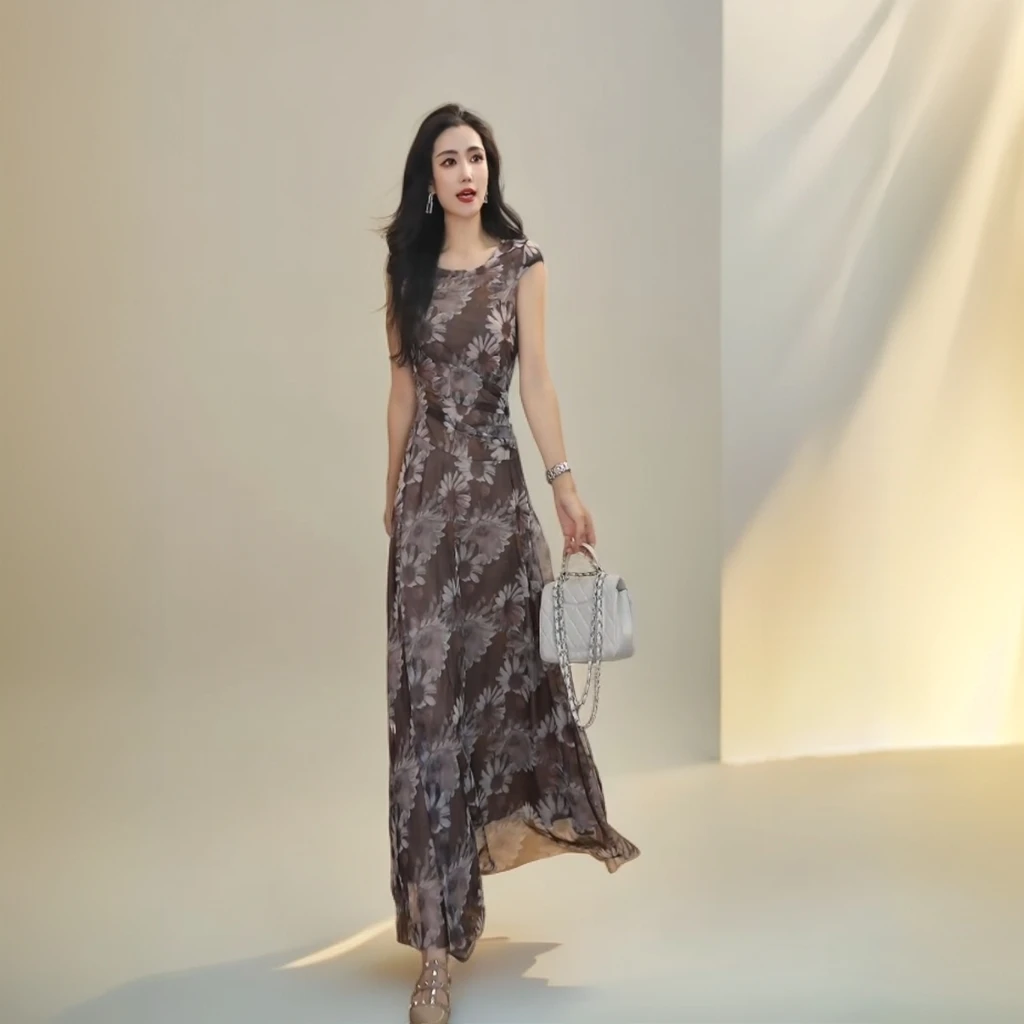 薄款碎花连衣裙女夏季2025新款小个子气质收腰显瘦连衣裙88521