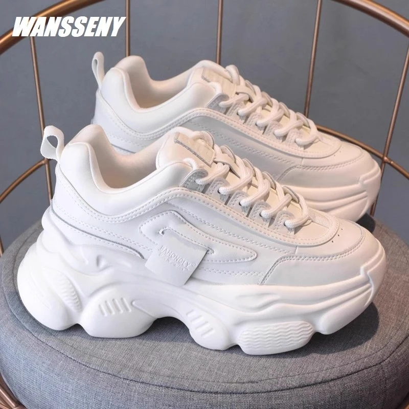 WANSSENY2025年韩版小个子老爹鞋轻便厚底增高休闲小白鞋运动鞋女