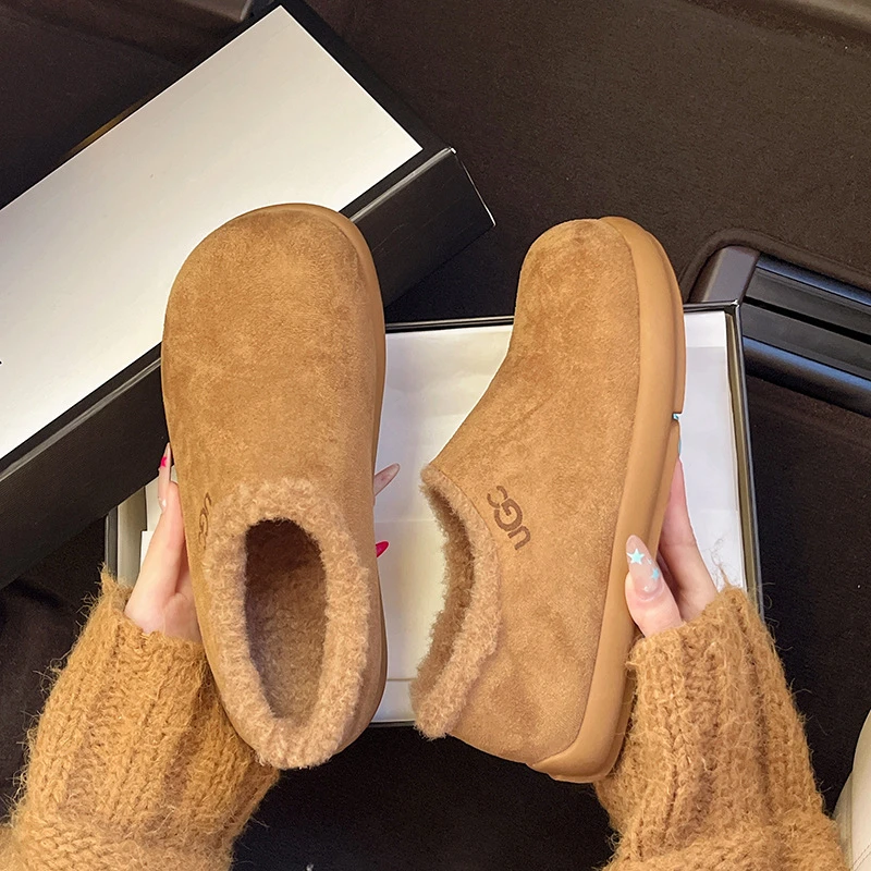 【】全包加绒勃肯鞋女秋新款外穿毛毛鞋一脚蹬保暖棉鞋