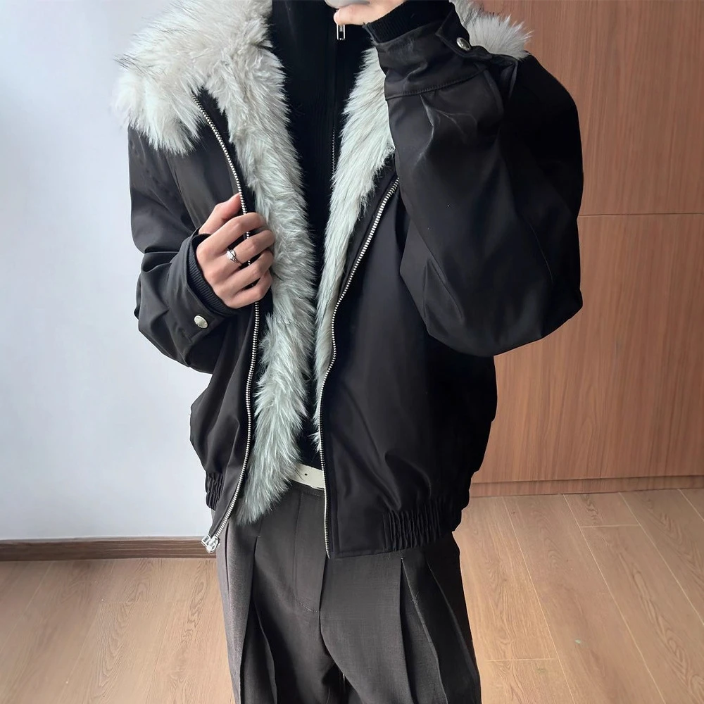 狼王毛领座山雕棉服男款冬季加绒加厚短款外套高级感三防夹克棉衣