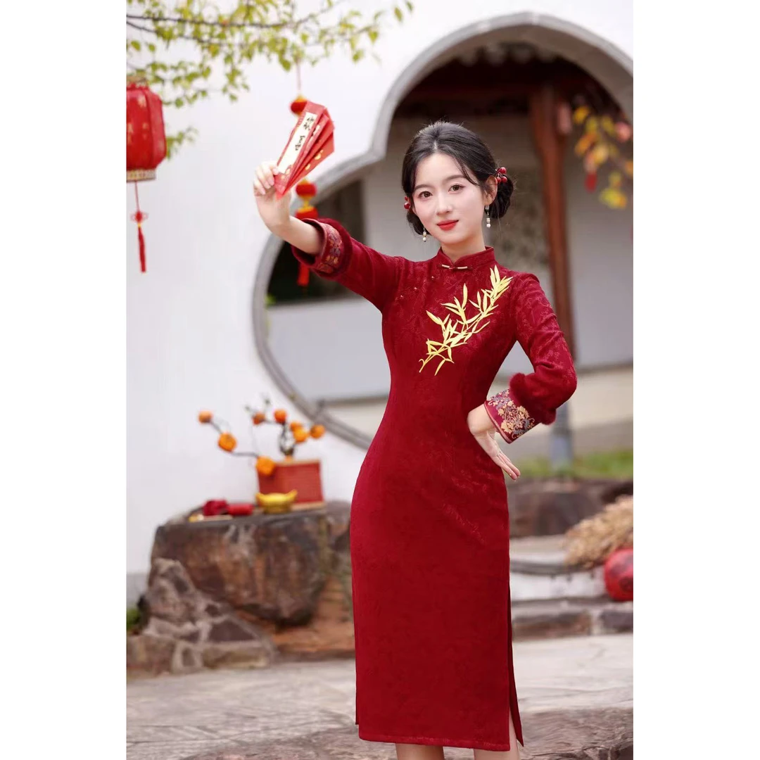 喜事呈祥  25年冬季新款加绒加厚小个子拜年服敬酒服宴会礼服旗袍
