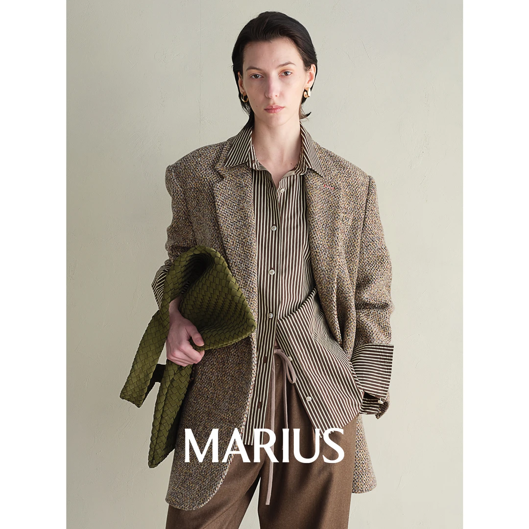 MARIUS |“唐顿庄园”英伦摩登主义双面羊毛花纱斜门襟西装