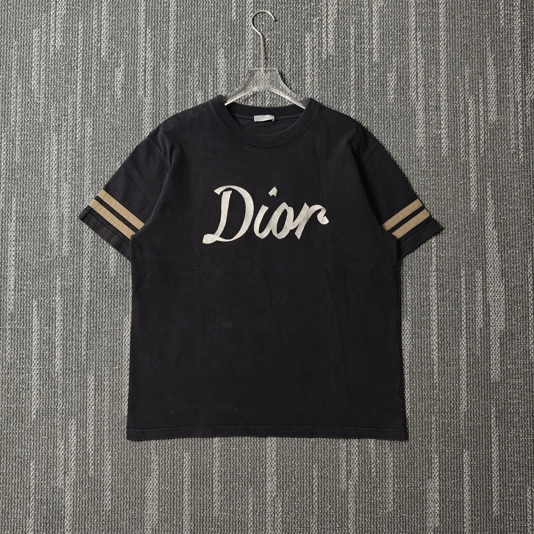 99新 DIOR/迪奥 Logo数字印花条纹短袖T恤/L码/7604