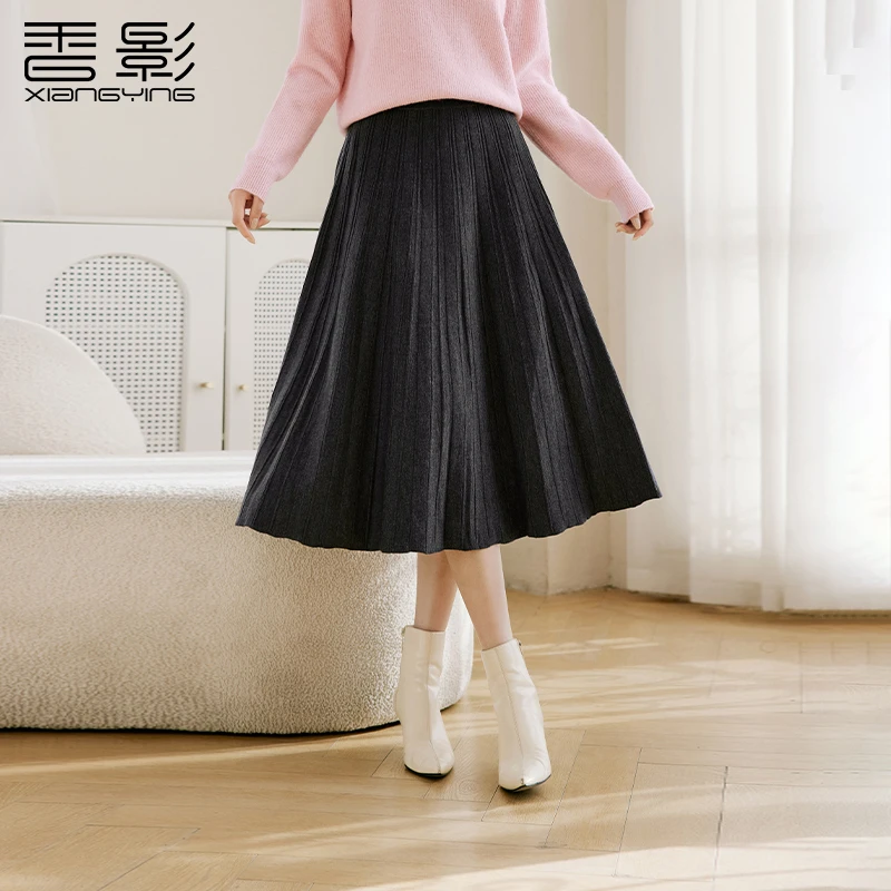 【直播专享】R85W414半身裙 香影灰色针织半身裙女秋冬新款高腰垂