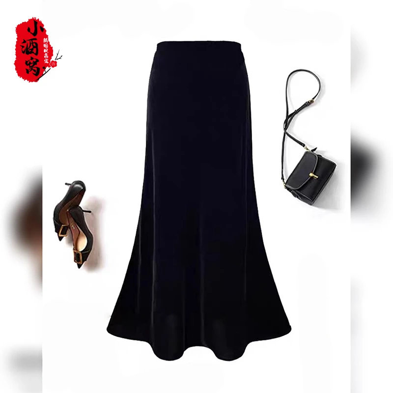 [美人鱼-半裙] 小酒窝新国风 新中式时尚气质丝绒半裙-90