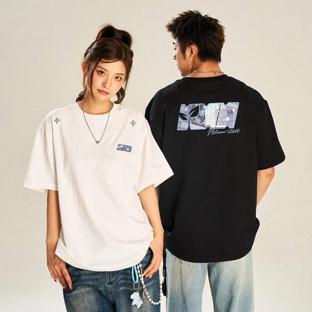 NSTNEW START发芽计划雏菊短袖复古贴布刺绣潮牌穿搭情侣T恤上衣