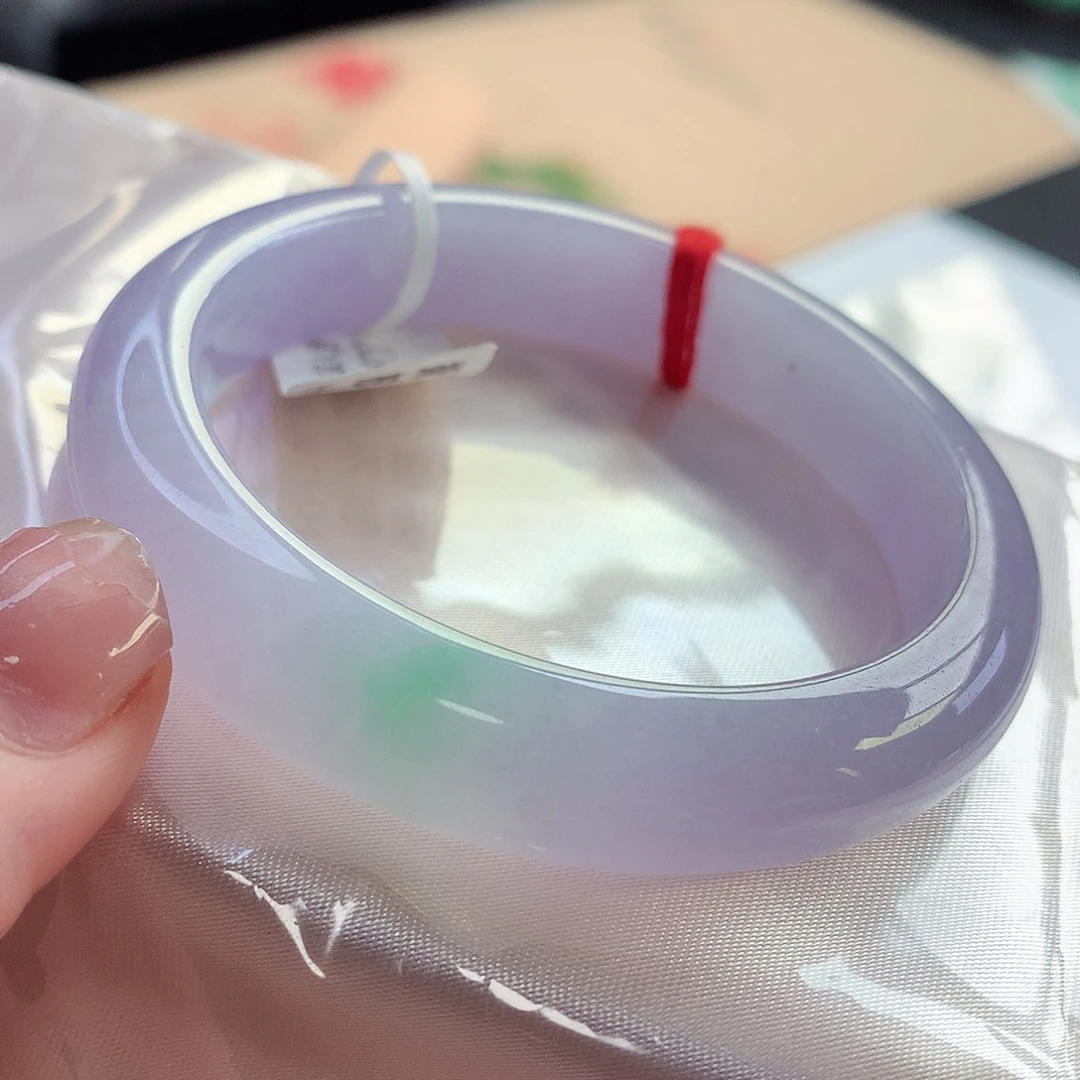 未镶嵌手镯翡翠天然A货翡翠53-54紫底一抹绿 福禄镯