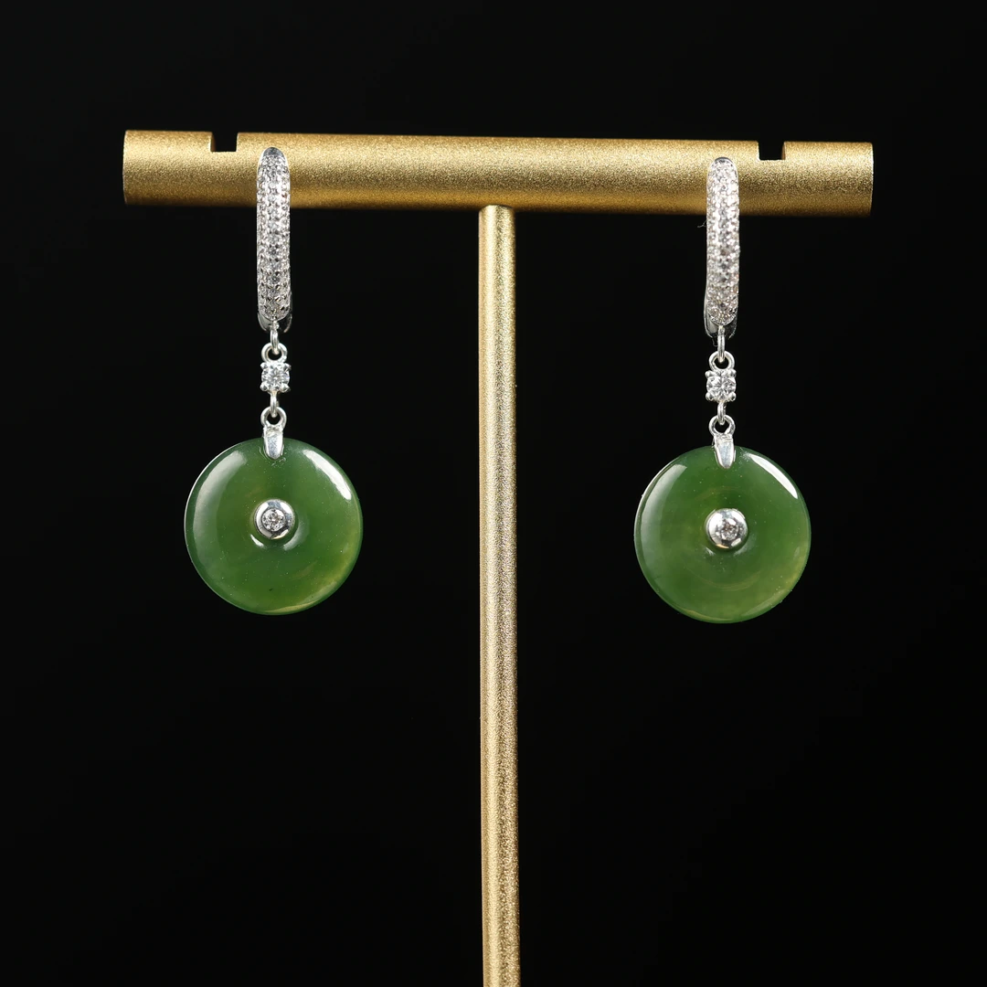 本真 | 浮白 | 原创设计精品和田玉碧玉老料平安扣耳饰