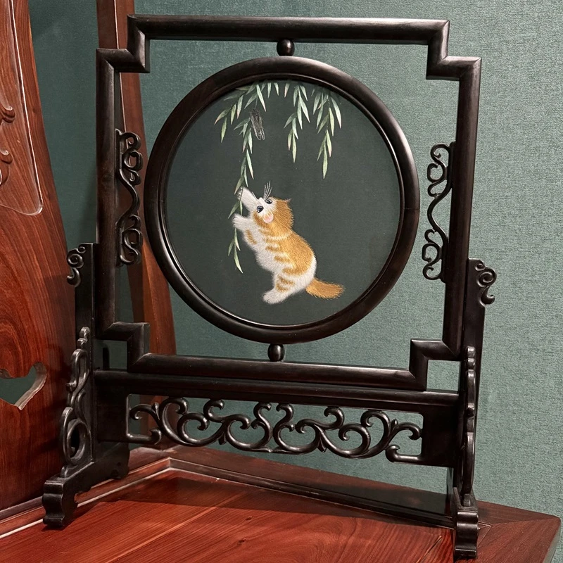 手工刺绣异色猫苏绣经典款精品异样双面绣成品台屏代表作小猫