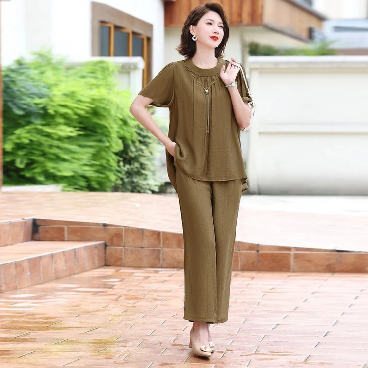 妈妈装夏季大码两件套