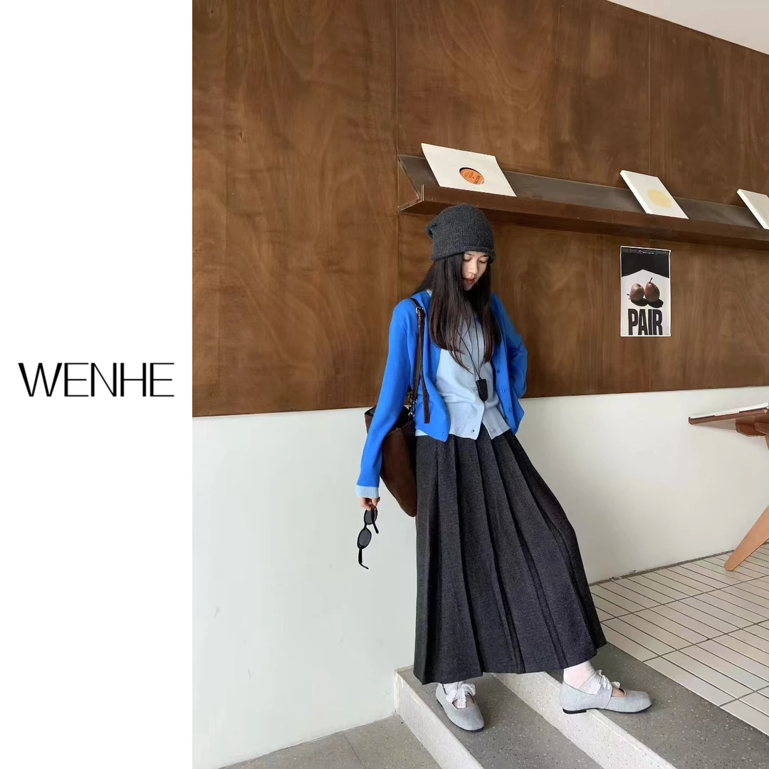 磨毛挺阔羊毛呢半身裙女2025秋冬新款韩系高腰显瘦复古毛呢百褶裙