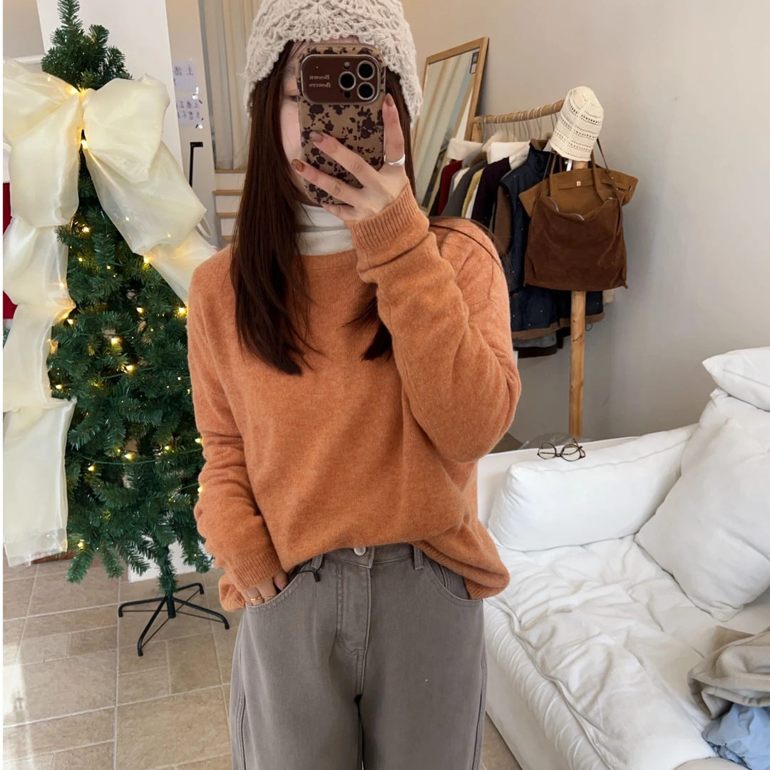 【zzrose全羊毛毛衣】冬季圆领简约羊毛打底衫保暖毛衣