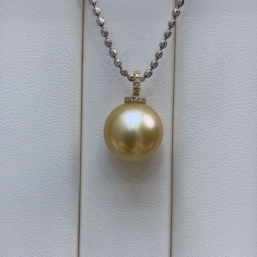 18K金镶嵌海水珍珠吊坠(不含链)13-14mm