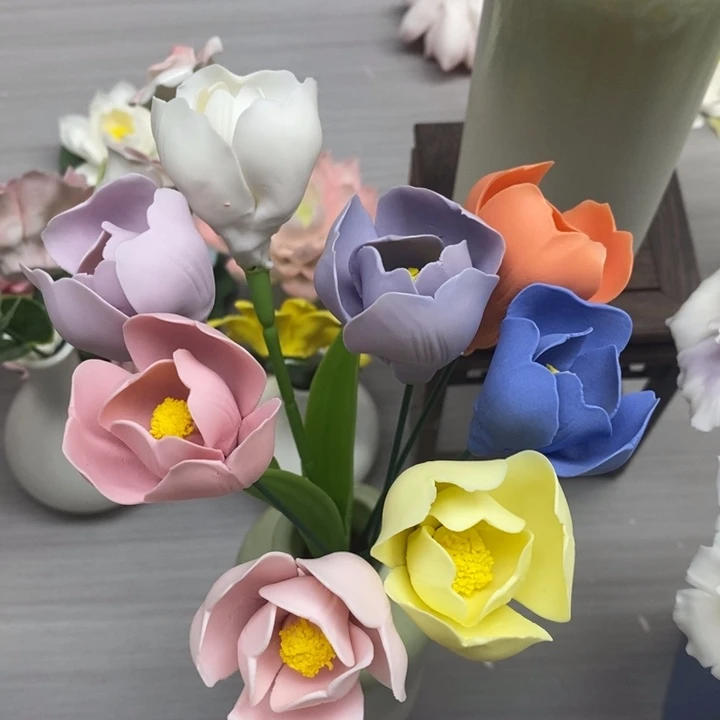 陶瓷陶瓷材料加工7朵郁金香