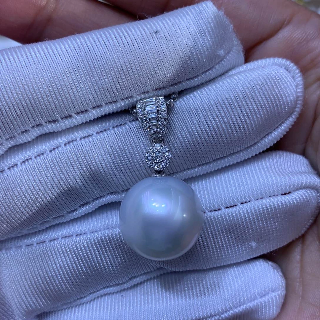 海水珍珠吊坠(不含链)18K金镶嵌澳白