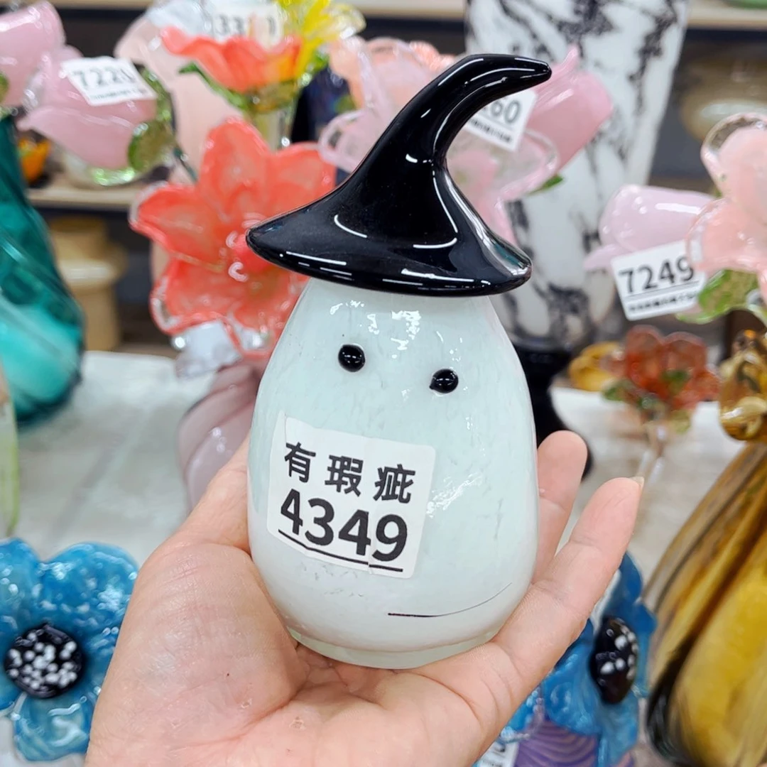 4349乌帽精灵，微瑕 家悦琉璃花瓶摆件