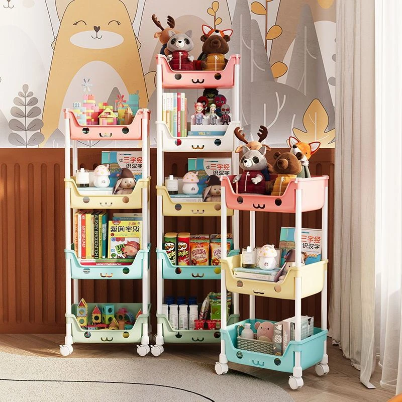 小推车收纳置物架婴儿童宝宝玩具零食落地移动卧室床头多层书架子