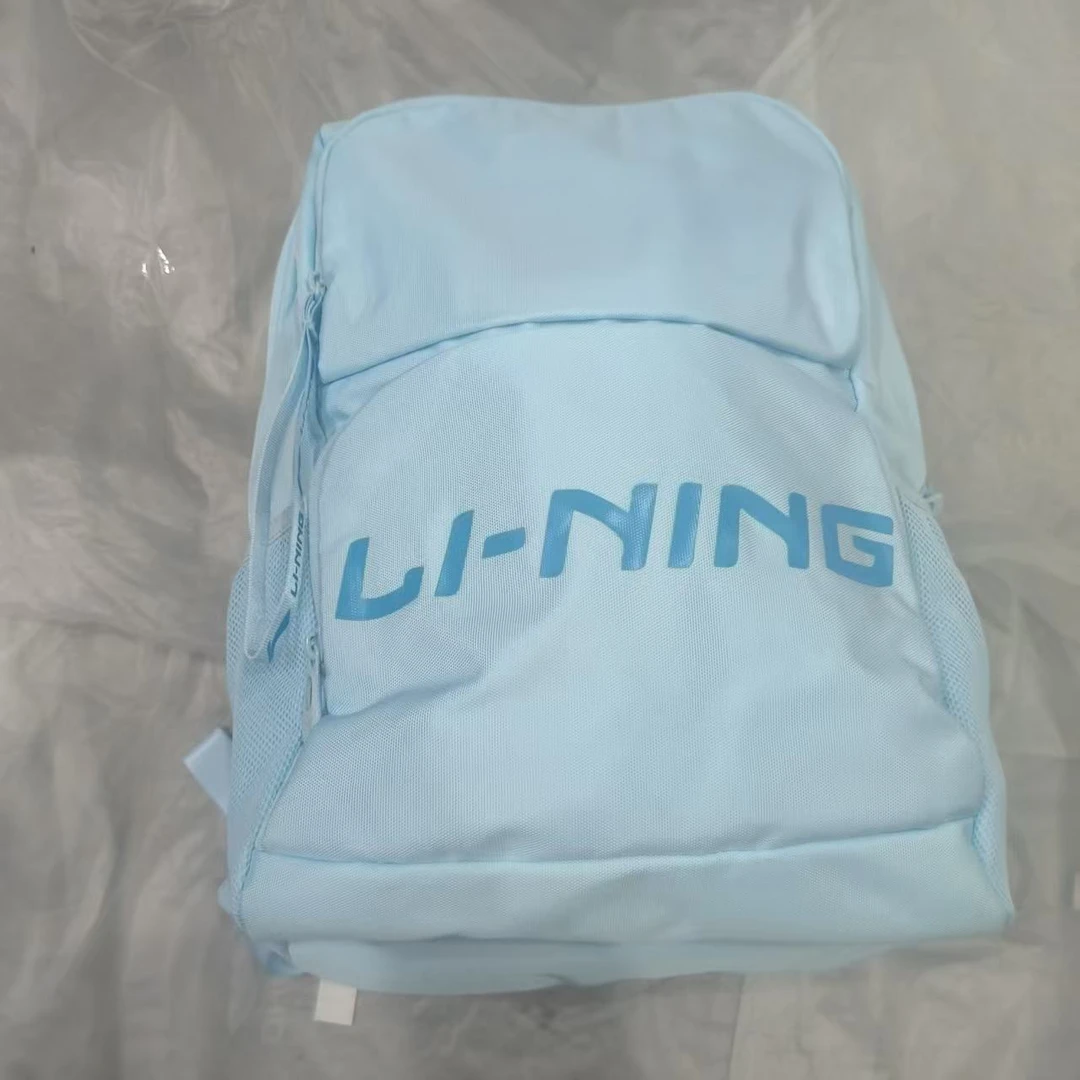 DJ 113 李宁 浅蓝色英文双肩包