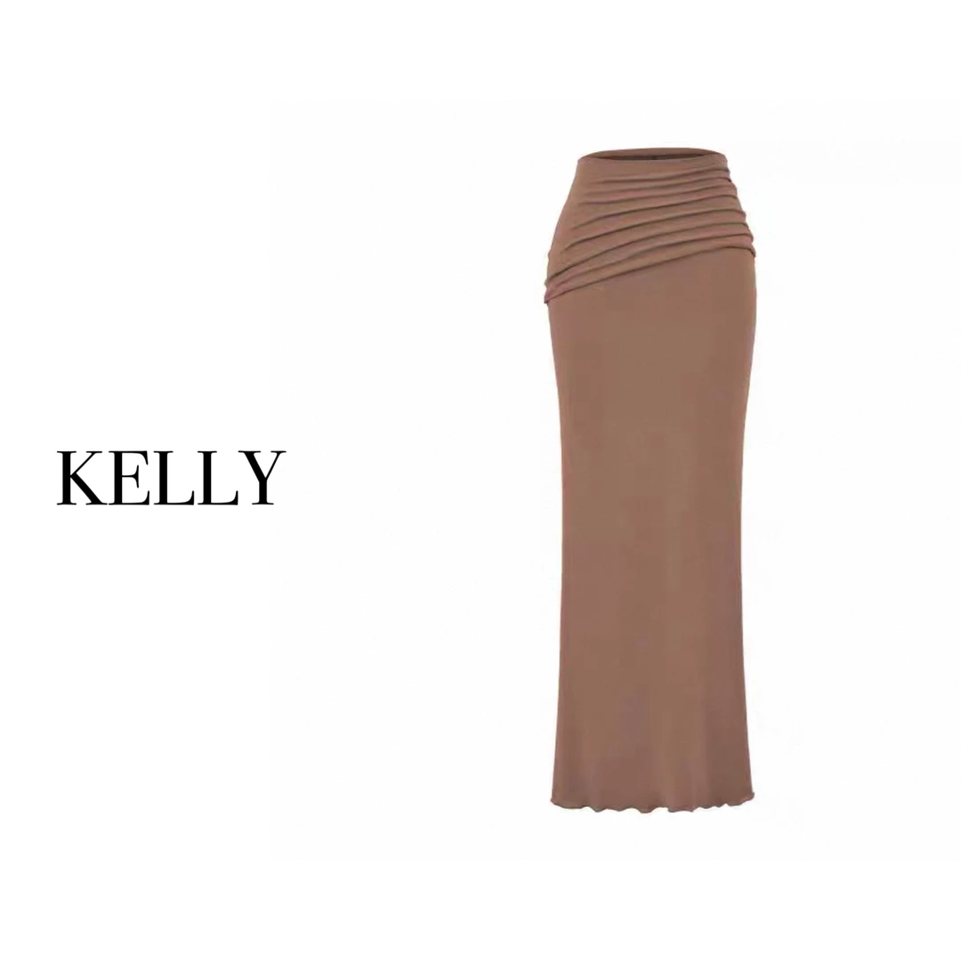 KELLY/云朵系列/高腰褶皱包臀裙/到脚踝的长裙超显腿长/柔柔的