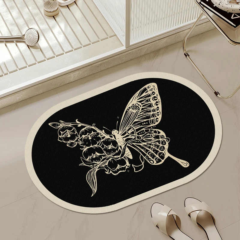 卫生间家用浴室吸水防滑垫门口软纳帕皮防滑速干脚垫子异形蝴蝶