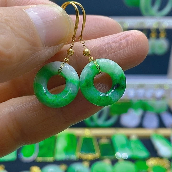 翡翠18K金镶嵌耳饰耳坠