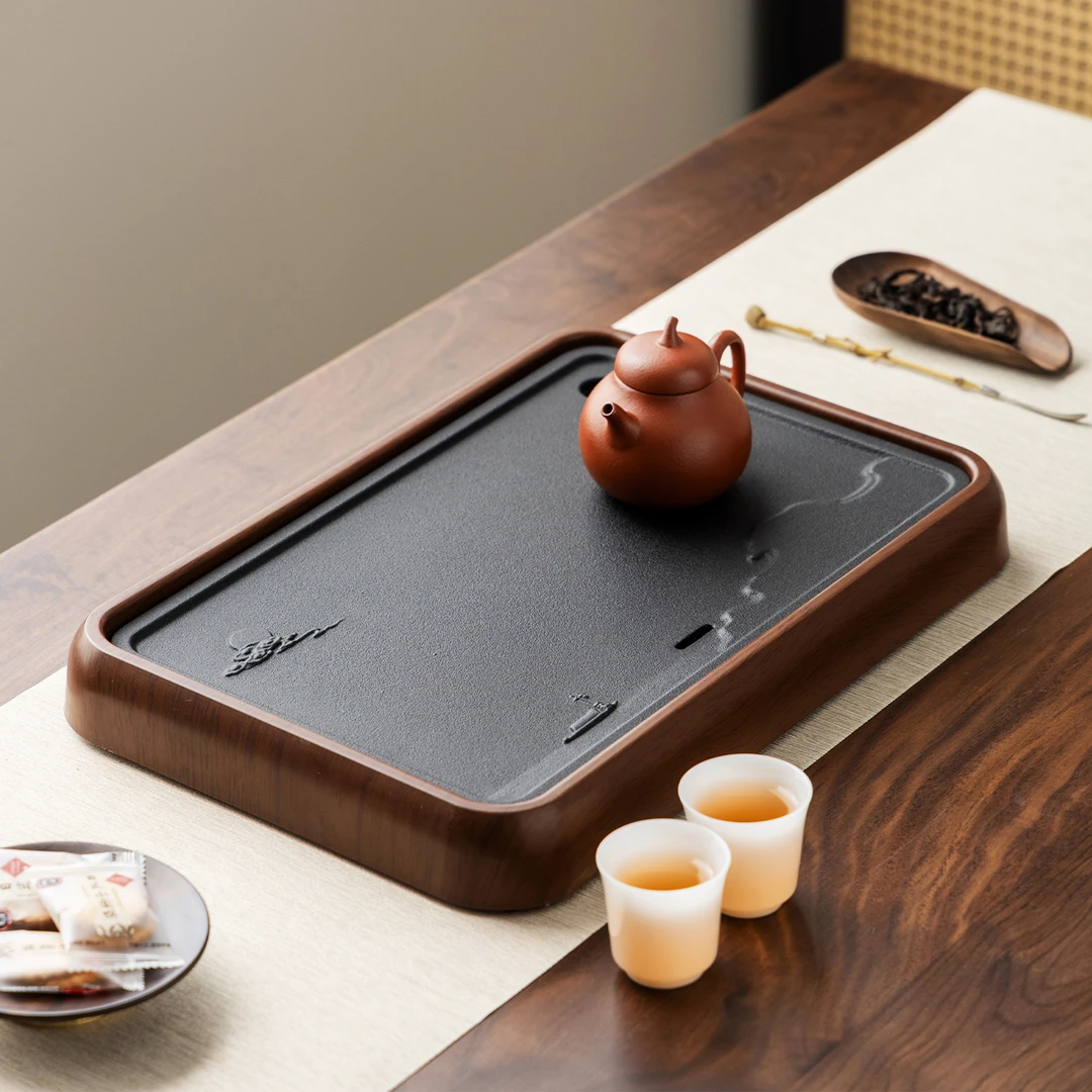 仿乌金石茶盘家用客厅办公高档小型优质实用便携茶台仿实木托盘
