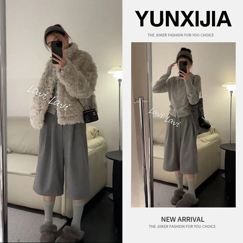 2025秋季新款时尚气质慵懒风宽松简约上衣外套裤子三件套