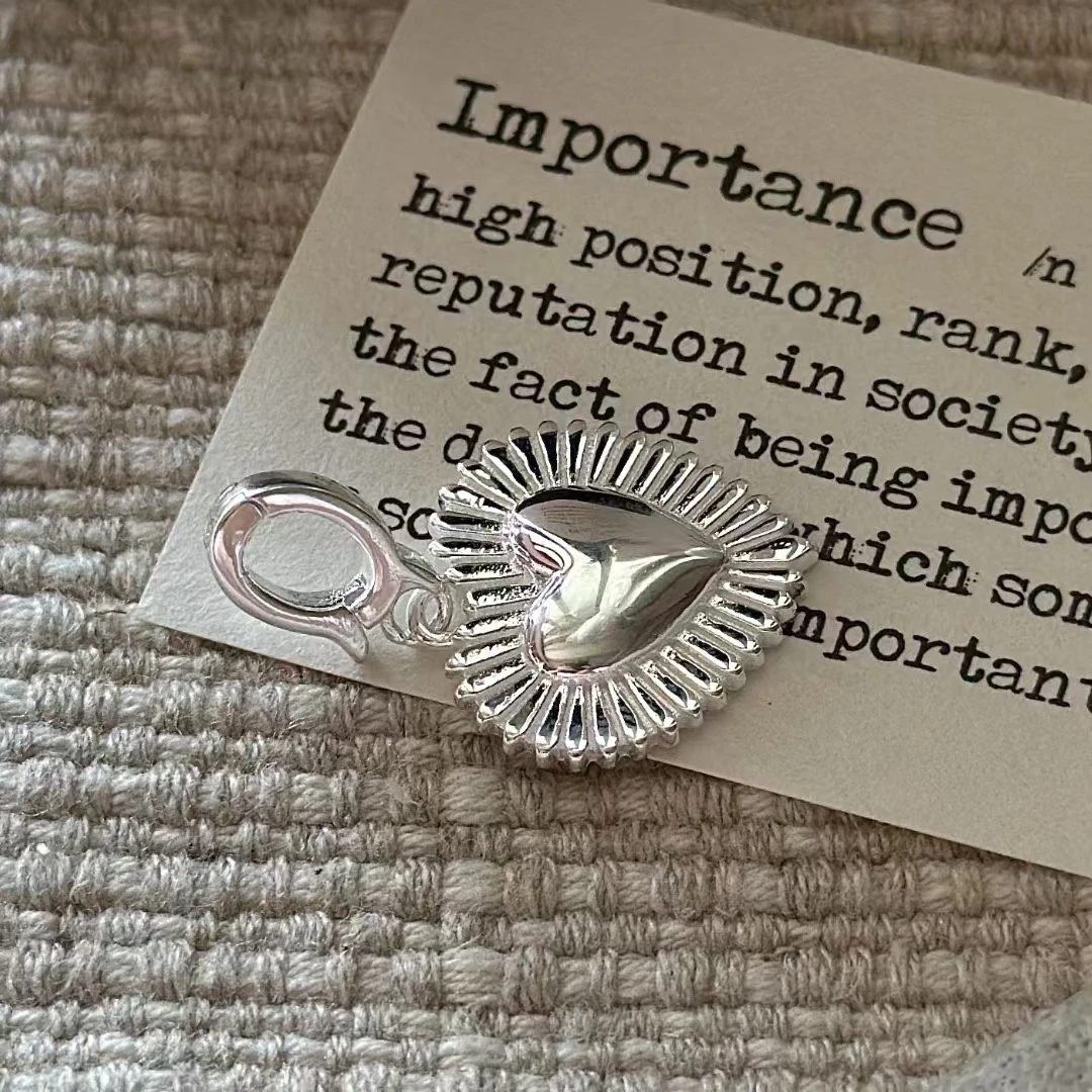 吊坠925银 日韩时尚百搭气质复古条纹桃心形万能扣银吊坠