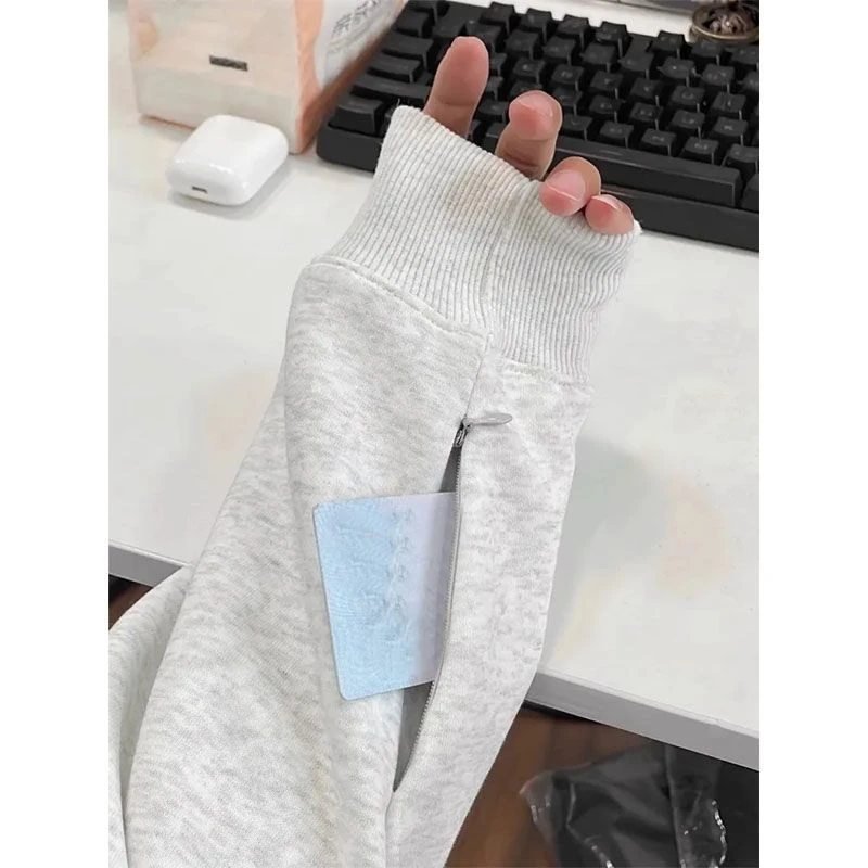 隐藏式口袋卫衣外套女秋季oversize慵懒灰色加绒薄款连帽拉链开衫