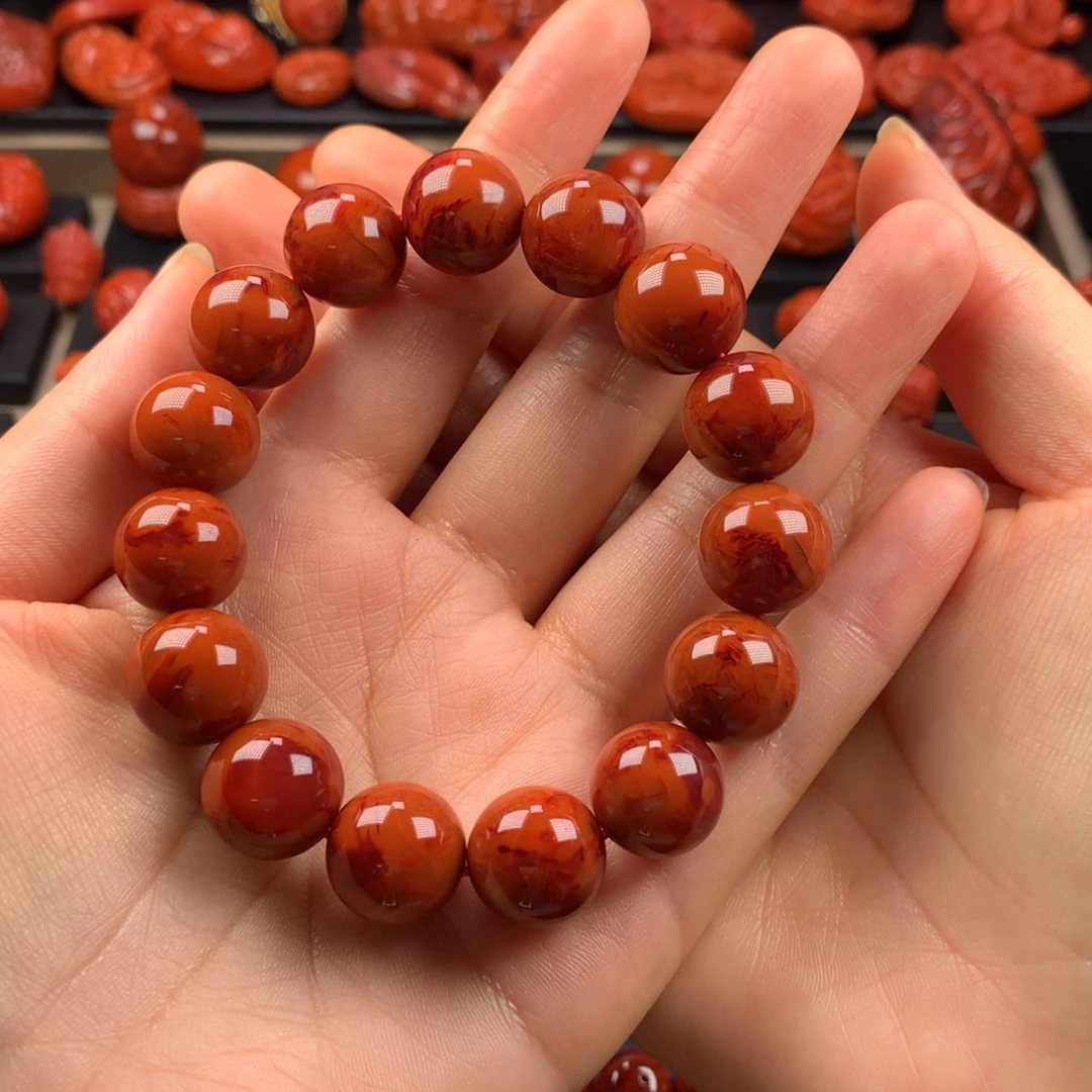南红玛瑙火焰纹圆珠手串14MM+未镶嵌
