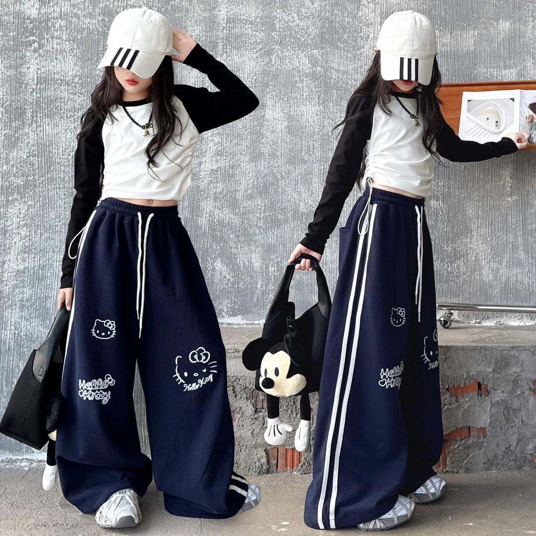 女童裤子儿童春秋季休闲裤中大童韩版休闲时髦宽松直筒阔腿裤洋气