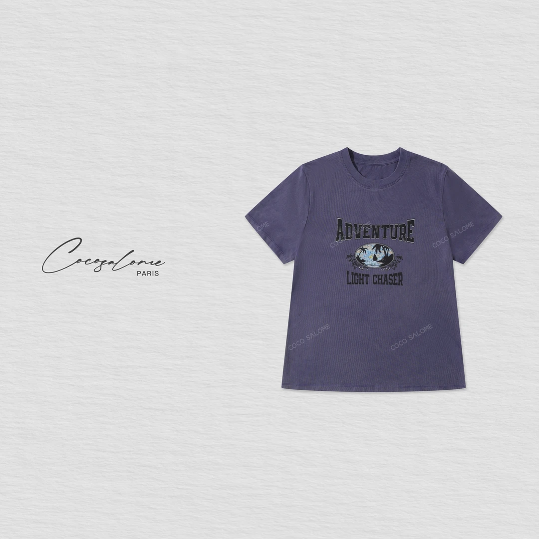 韩彬彬"葡萄园"梅紫做旧氧层字母图腾265g肌理骨相宽松T恤018Y-6