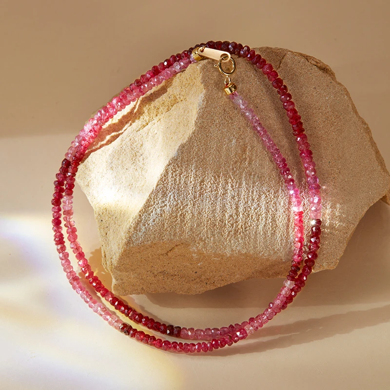 ECI【粉颜】粉尖晶石项链18k金简约款宝石珠串百搭颈饰小众满分礼物