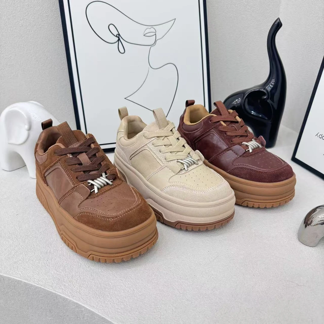 复古厚底学院风ins百搭休闲增高松糕底高定板鞋女鞋 6937