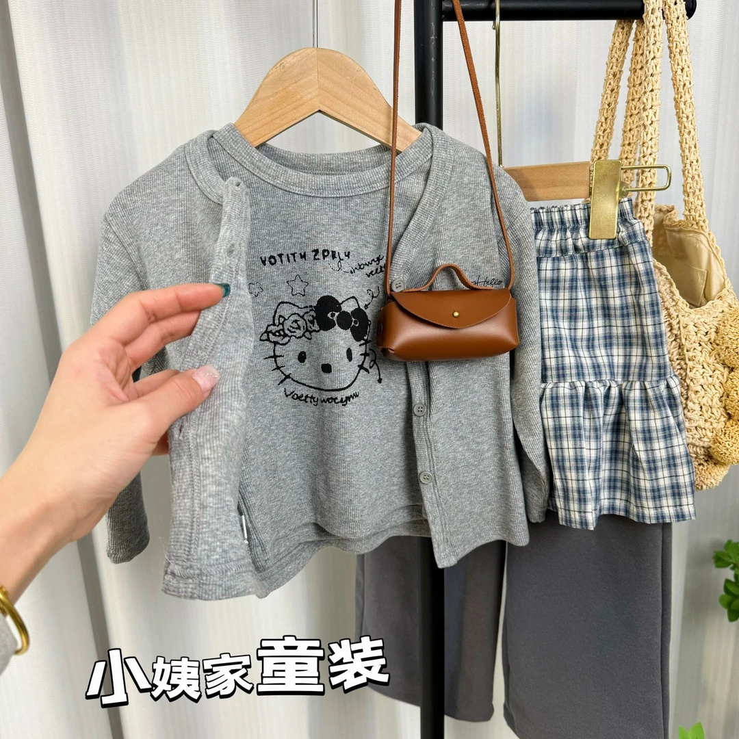 韩国女童套装春秋2025新款儿童开衫外套宝宝小吊带宽松裤子三件套