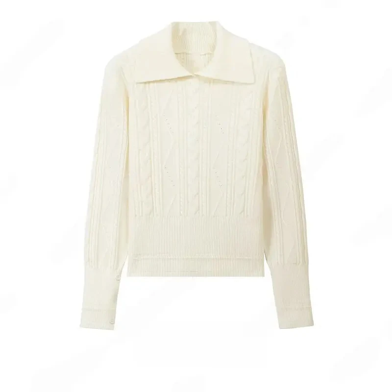 polo翻领套头麻花针织衫2025秋冬新款加厚简约内搭高腰长袖上衣女